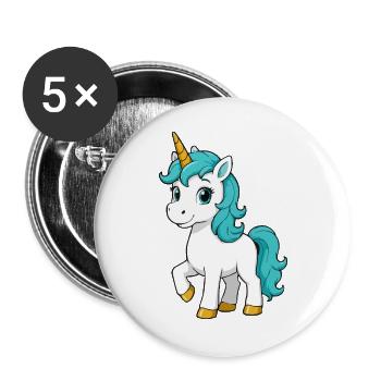 Türkises Einhorn mit leuchtender Mähne - Buttons groß 56 mm (5er Pack) - Weiß - Vorne