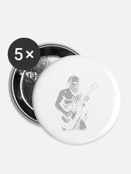 Sokrates spielt Rockgitarre - Buttons groß 56 mm (5er Pack) - Weiß