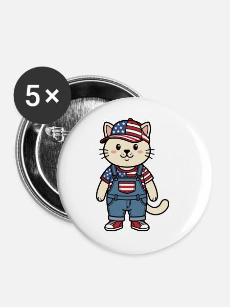 Amerika-Katze - Buttons groß 56 mm (5er Pack) - Weiß