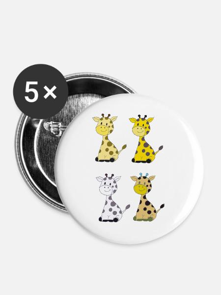 Giraffenquartett Bunt - Buttons groß 56 mm (5er Pack) - Weiß