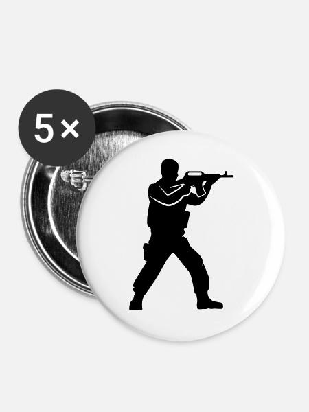 Soldat Silhouette - Buttons groß 56 mm (5er Pack) - Weiß