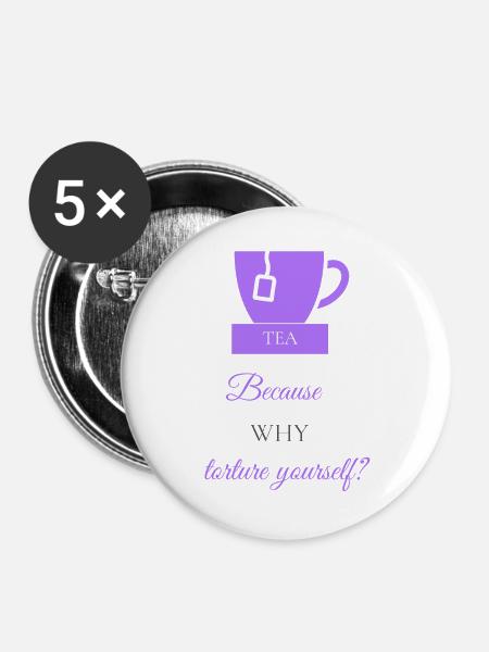 TEA-RIFFIC (Lila + Grau) - Buttons groß 56 mm (5er Pack) - Weiß