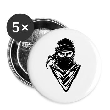 Ninja - Face - Lot de 5 grands badges (56 mm) - blanc - Devant