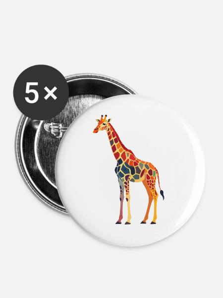 Mosaik-Giraffe im Regenbogenstil - Buttons groß 56 mm (5er Pack) - Weiß