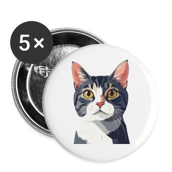 Katzenporträt im Vektorstil - Buttons groß 56 mm (5er Pack) - Weiß - Vorne