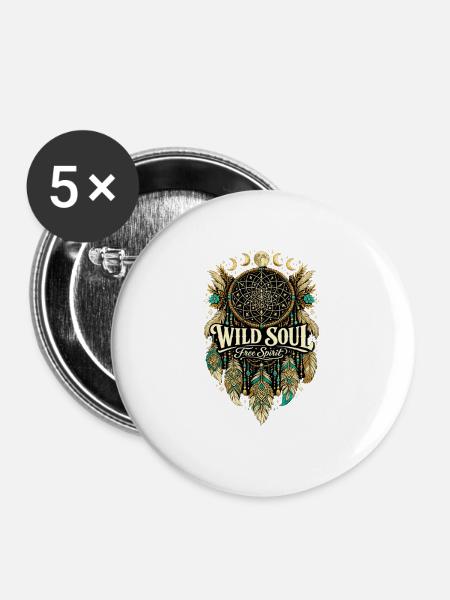 Wilde Seele Traumfänger Free Spirit - Buttons groß 56 mm (5er Pack) - Weiß