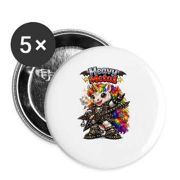 Einhorn Heavy Metal Rainbow Gitarre - Buttons groß 56 mm (5er Pack) - Weiß - Vorne