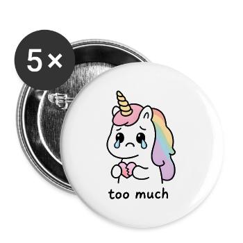Too Much – Licorne Kawaii Émotive au Cœur Brisé - Lot de 5 grands badges (56 mm) - blanc - Devant