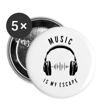 Music is my escape - Headphones & Soundwave - Buttons large 2.2''/56 mm (5-pack) - white - Front