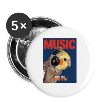 Der musikbegeisterte Nymphensittich - Buttons groß 56 mm (5er Pack) - Weiß - Vorne