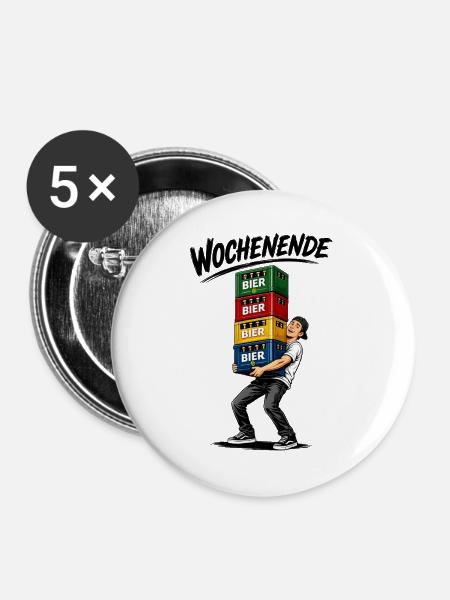Partyzeit mit Bier und Freunden - Buttons groß 56 mm (5er Pack) - Weiß