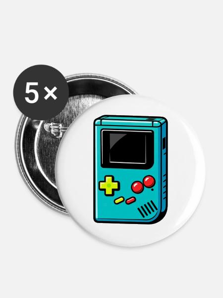 Retro Handheld Konsole T-Shirt 90er Pop Art - Buttons groß 56 mm (5er Pack) - Weiß