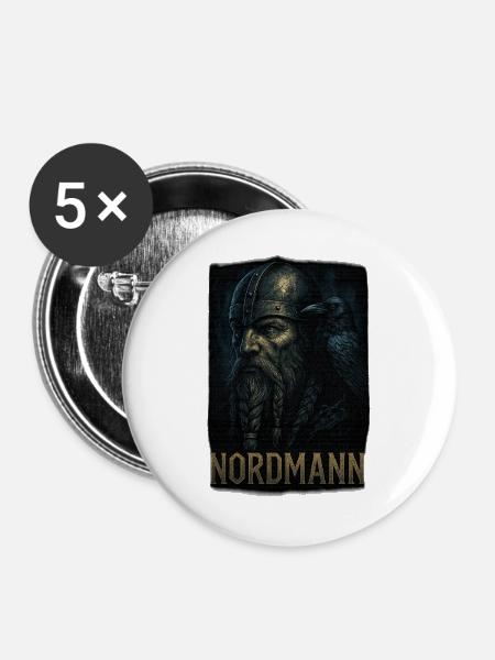 Nordmann mit Rabenbegleiter - Buttons groß 56 mm (5er Pack) - Weiß