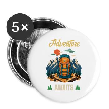 Hiking. Outdoor Adventure Awaits - Buttons large 2.2''/56 mm (5-pack) - white - Front