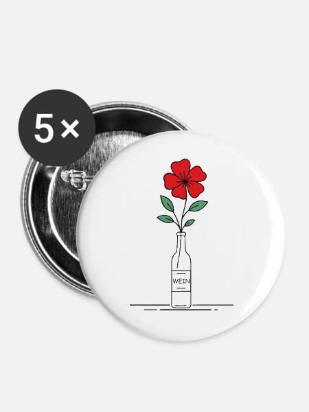 Blume rot in Weinflasche - Buttons groß 56 mm (5er Pack) - Weiß