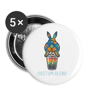 Cute Bunny Funny Boba Bubble Tea - Buttons large 2.2''/56 mm (5-pack) - white - Front