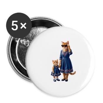 Minettes Story – Ginger Cat Mom & Kitten - Buttons large 2.2''/56 mm (5-pack) - white - Front