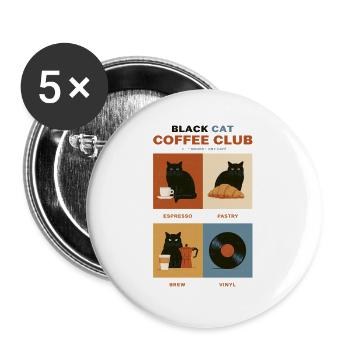 Black Cat Coffee Club Panels - Buttons large 2.2''/56 mm (5-pack) - white - Front