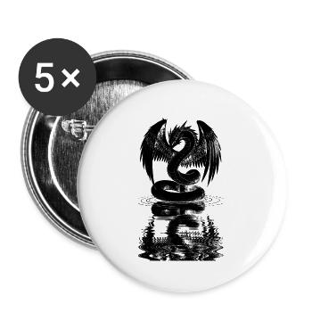 White Dragon Winged Snake Reflection Water Manga Fantasy - Buttons large 2.2''/56 mm (5-pack) - white - Front