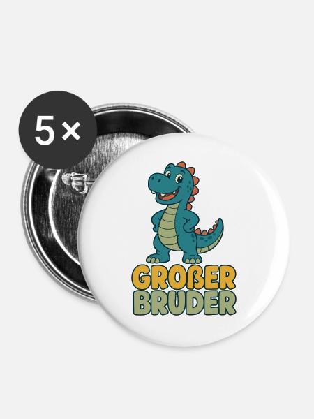 Großer Bruder Dinosaurier - Buttons groß 56 mm (5er Pack) - Weiß