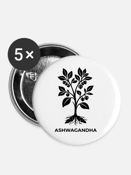 Ashwagandha Pflanze Silhouette - Buttons groß 56 mm (5er Pack) - Weiß