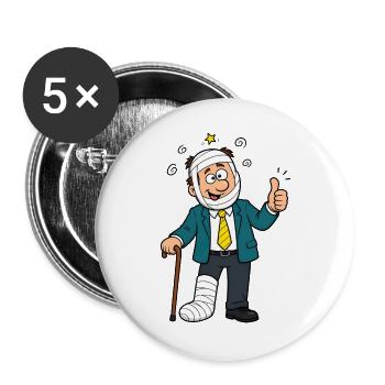Comic man in suit with plaster foot and thumbs up - Buttons large 2.2''/56 mm (5-pack) - white - Front