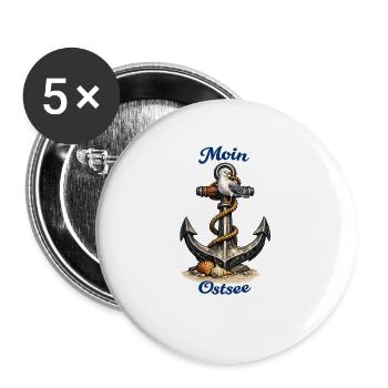 Moin Ostsee Anker Möwe Design - Buttons groß 56 mm (5er Pack) - Weiß - Vorne