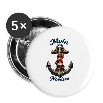 Nordsee Anker Leuchtturm - Buttons groß 56 mm (5er Pack) - Weiß - Vorne