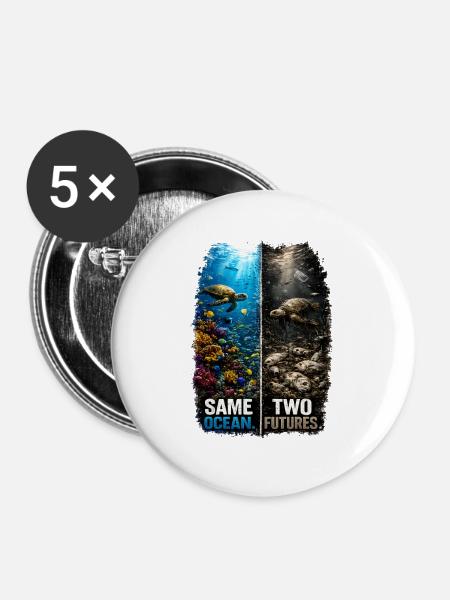 Same Ocean. Two Futures. – Meeresschildkröte - Buttons groß 56 mm (5er Pack) - Weiß