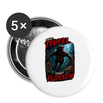 Der Teufel Trägt Flossen – Teufel Taucher - Buttons groß 56 mm (5er Pack) - Weiß - Vorne