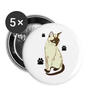 Elegante Siamkatze mit blauen Augen - Buttons groß 56 mm (5er Pack) - Weiß - Vorne