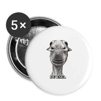 Du Esel – Lächelnder Eselkopf - Buttons groß 56 mm (5er Pack) - Weiß - Vorne