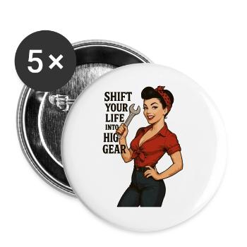 Pin-up Girl Car Mechanic: Shift Your Life - Buttons large 2.2''/56 mm (5-pack) - white - Front