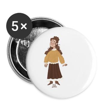 Vintage-Mädchen im Herbstkleid - Buttons groß 56 mm (5er Pack) - Weiß - Vorne
