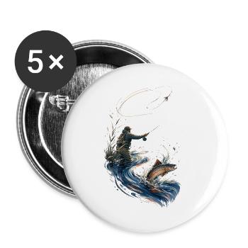 Fischer in Aktion: Aquarelllachs - Buttons groß 56 mm (5er Pack) - Weiß - Vorne