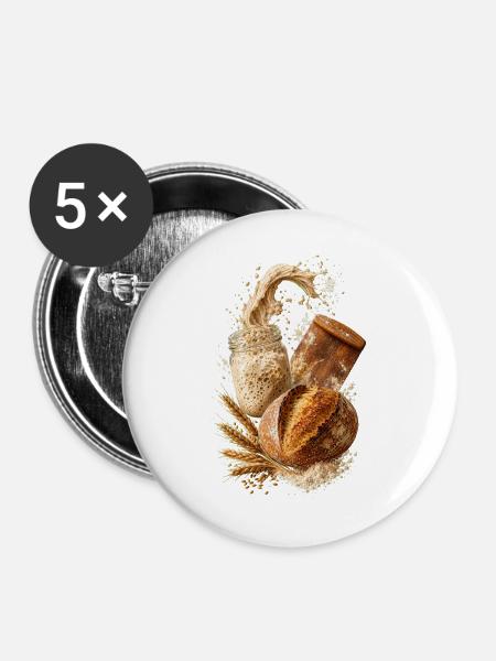 Handwerksbrot und rustikaler Sauerteig - Buttons groß 56 mm (5er Pack) - Weiß