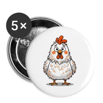 Lustiges Verwirrtes Huhn Funny Chicken - Buttons groß 56 mm (5er Pack) - Weiß - Vorne