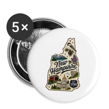 New Hampshire Vintage State Pride Aufkleber - Buttons groß 56 mm (5er Pack) - Weiß - Vorne