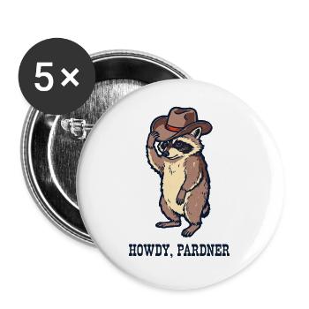 Waschbär-Rancher mit Cowboyhut - Buttons groß 56 mm (5er Pack) - Weiß - Vorne