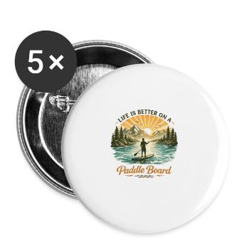 Life is Better on a Paddle Board – Vintage SUP  - Buttons groß 56 mm (5er Pack) - Weiß - Vorne