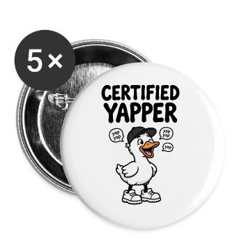 Lustige Ente als quasselnder Yapper - Buttons groß 56 mm (5er Pack) - Weiß - Vorne