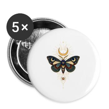 Goldener Mondschmetterling mit Sternenstrahlen - Buttons groß 56 mm (5er Pack) - Weiß - Vorne