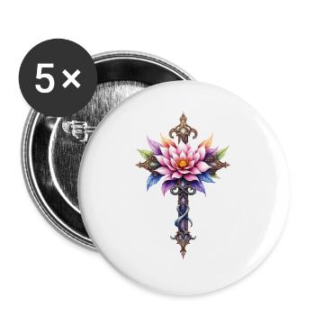 Floral Lotus Cross: Ornamental Dagger - Buttons large 2.2''/56 mm (5-pack) - white - Front