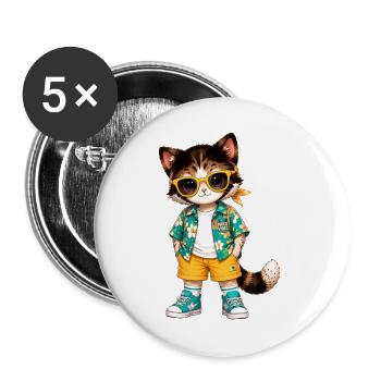 Hawaiian Tropical Cat Yellow Glasses - Buttons large 2.2''/56 mm (5-pack) - white - Front