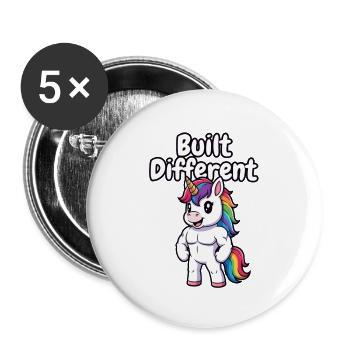 Built Different Unicorn Muscular - Buttons large 2.2''/56 mm (5-pack) - white - Front