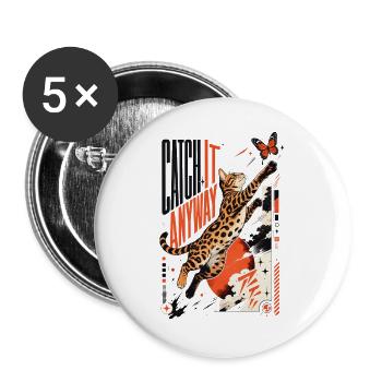 Catch It Anyway – Dynamic Bengal Cat Jump - Buttons large 2.2''/56 mm (5-pack) - white - Front