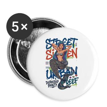 Street Siren Urban Mermaid Graffiti Streetwear Art - Buttons large 2.2''/56 mm (5-pack) - white - Front