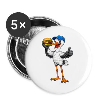 Stork with hamburger - Buttons large 2.2''/56 mm (5-pack) - white - Front