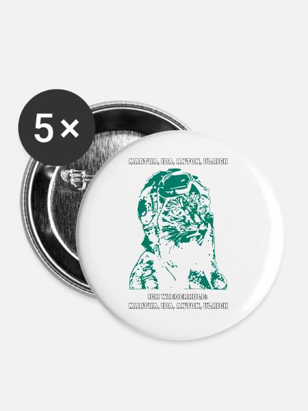 miau auf schwarz high - Buttons groß 56 mm (5er Pack) - Weiß