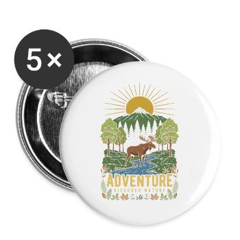Nature Adventure: Mountains and River - Buttons large 2.2''/56 mm (5-pack) - white - Front